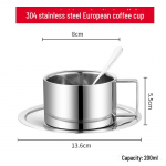 304 nerūdijančio plieno dviejų sluoksnių kavos puodelių rinkinys su lėk&scaron;te ir &scaron;auk&scaron;tu (Apsauga nuo nudegimo, izoliuota) 304 double layer coffee cup and saucer