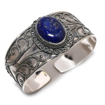 Lapis Lazuli Gemstone Handmade 925 Sterling Silver Cuff Bangle Adjustable b6r29