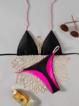 Kontrastingos spalvos dirželis Vienspalvis stringas Seksualus bikinis Padalintas maudymosi kostiumėlis moterims XS juoda