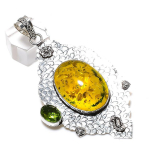 Natural Baltic Amber, Peridot 925 Sterling Silver Jewelry Pendant 3.23 w3h78