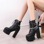 Madingi moteri&scaron;ki platforminiai ankle boots 14cm Trendai Juodi trumpi batai Žieminiai Rudeniniai Odiniai Gotikiniai Punk Kulniukai &Scaron;ventiniai Batai Moteri&scaron;ki Didelis Dydis 41 34 juoda