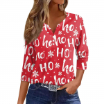 Moteri&scaron;ki mar&scaron;kinėliai su mar&scaron;kinėliais, kalėdiniai spausdinimo mygtukai 3/4 rankovėmis, kasdienė savaitgalio mada, įprastas V formos i&scaron;kirptė M