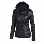 MakeWishes Plus Size S-7XL Moteri&scaron;kas odinis PU gaubtas su užtrauktuku Motociklininko striukė Paltai rudeninis žiemos &scaron;iltas paltas 6XL juoda
