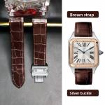 Auk&scaron;tos kokybės krokodilo 20mm 23mm natūralios odos laikrodžio apyrankė Cartier Sandoz Santos 100 vyri&scaron;kam moteri&scaron;kam sulankstomu užsegimu width 23mm gray