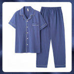 Vasaros Premium lino trumpas atviras vir&scaron;us ir ilgas elastinis apatinis trikotažas vyrams, pižama, laisvalaikio drabužiai, rankovės, priekis, komplektas, drėgmę sugeriantis 2XL blue