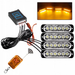 4X LED oranžinė mirksinti įspėjamoji lempa su nuotolinio valdymo pultu ir stroboskopiniais režimais