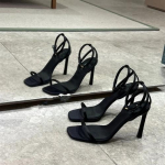 Moteri&scaron;kos kvadratinio priekio auk&scaron;takulnės basutės Seksualios stiletto atviru užkulniu Juodas sagtelis Dirželiu vasariniai batai Madingi Neslystantys 34