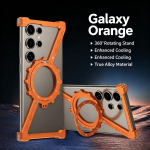 Metalinis telefono dėklas be rėmelio, skirtas Samsung Galaxy S26 S25 S24 S23 S22 Ultra, su stoveliu, 360&deg; besisukantis, Magsafe buferis, apsauginis dangtelis Z Case&Galaxy S26 Ultra oranžinė