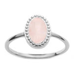 Bague Argent 'Cl&eacute;opatra' quartz rose argent&eacute; (rhodi&eacute;) - 10x7 mm