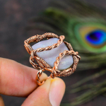 Natural Blue Lace Agate Gemstone Handmade Copper Wire Wrap Ring Size 8 n5w13