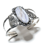 Natūralaus mėlyno nėrinių agato brangakmenio 925 sidabro rankogalių apyrankė, reguliuojamo dydžio, N4V44