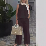 Moteri&scaron;kos vasarinės mados paprastos berankovės palaidinės, laisvos, plačios kelnės, medvilniniai lininiai komplektai, kostiumai ir komplektai moterims 5XL juoda