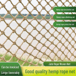 Kanapių lyno laipiojimo ir apsauginis tinklas vaizdingoms vietoms, luboms, darželiams, barams ir retro dekoravimui 6mm rope, 8cm mesh