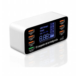 8 prievadų greito įkrovimo USB įkroviklis QC3.0 greitasis įkrovimas C tipo i&scaron;manioji įkrovimo stotelė LCD skaitmeninis ekranas USB kelių prievadų telefonui 60W-UK Plug balta