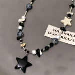 Vintage Goth Cool Star pakabukas su karoliukais grandinės karoliai moterims Dopamino Black Star karoliukais karoliai Kpop Y2K papuo&scaron;alų aksesuaras 1pc