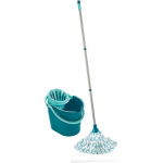 Set lave sol avec seau essoreur Leifheit Classic 56792, balai &agrave; franges en viscose tr&egrave;s absorbantes, seau essoreur 12 L, turquoise pilka