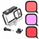Vandeniui atsparus dėklas &bdquo;GoPro Hero 12 11 10 9&ldquo; kamerai, juodas, apsauginis nardymo povandeninis korpusas, apvalkalo dangtelis, raudonas violetinis spalvos filtras