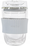 POKETLE Stiklinė su dviguba sienele Indaplovėje plaunama BPA neturintis Vidro 220 Mėlynai pilkas dangtelis, 220ml, Sienelė, Atsparus, Saugus, Be, mėlyna