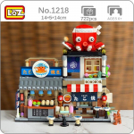 LOZ 1218 Architektūra Miestas Gatvė A&scaron;tuonkojis Maisto parduotuvė Restoranas Katė Gyvūnas 3D Mini kaladėlės Plytos statybinis žaislas be dėžutės