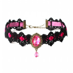 Juodi nėriniai karoliai Collar Choker Velvet Vintage Gothic grandinės pakabukas rožinė