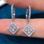 BELLA BOX Madingi kvadrato formos kabantys auskarai Moteris Full Bling CZ Stone Eleganti&scaron;ki vestuvių aksesuarai papuo&scaron;alai