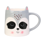 Les Tr&eacute;sors De Lily [A1694] - Mug c&eacute;ramique 'Animaux' gris blanc (raton laveur) - 10x10 cm (40 cl) pilka