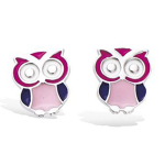 Les Tr&eacute;sors De Lily [R3773] - Boucles Argent 'Chouette' rose violet argent&eacute; (rhodi&eacute;) - 10x8 mm