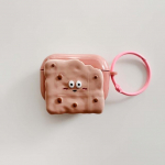Ins Pink Biscuit Cartoon 3D Relif Round Keychain ausinių dėklas, skirtas Apple Airpod 2 3 Pro 2nd 1 belaidei Bluetooth įkrovimo dėžutei For Airpods 3 (2021)