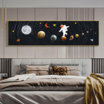 Saulės sistemos drobės tapyba Sienų menas Planetų paveikslai Kosmoso astronautų plakatai Spaudiniai svetainės dekorui Menas prie lovos Cuadros 60cm&times;170cm NoFrame