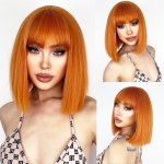 &bdquo;Miss Wig&ldquo; trumpas tiesus oranžinis perukas su kirpčiukais Sintetinio pluo&scaron;to perukas Afroamerikiečių baltas moteri&scaron;kas Cosplay / vakarėlis / kasdienis perukas 35CM