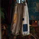 Johnature moteri&scaron;kos vintažinės džinsinės plačios kelnės Patchwork PATCH Laisvos kelnės žieminės elastinės juosmens plius medvilninės &scaron;iltos kelnės