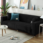 Prabangus aksominis sofos užvalkalas Super &scaron;iltas elastingas sofos užvalkalas svetainei vienspalvis baldų apsauginis fotelis užvalkalas 1seater 90-140cm juoda