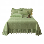 Sustorinta aksominė lovatiesė, dygsniuota mink&scaron;ta paklodė, siuvinėta, raukiniais dengta sijono dalis, karalienės dydžio, 3 vnt., &bdquo;Droppshipping&ldquo; 250x270cm 98x106inch