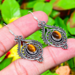 Natural Tiger Eye Gemstone Handmade 925 Sterling Silver Earring 2.05 z2z82