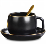 250 ml keraminis kavos puodelis ir lėk&scaron;tė juodos pigmentinės porcelianinės arbatos puodelių rinkinys su &scaron;auk&scaron;tu gėrimų rinkinys juoda