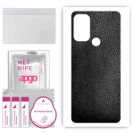 apgo Protective Skin Sticker for the back compatible with Motorola Moto G60s, Wrap Film, Foil, Vinyl - Pattern Black Leather