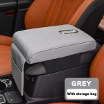 SEAMETAL automobilio porankio dėžutės padas, odinis automobilio centrinės konsolės porankio pagalvėlės apsauginis dangtelis su audinių laikymo vidaus priedais 1pc pilka spalva