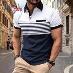 &bdquo;Cozy Up&ldquo; vyri&scaron;ki polo mar&scaron;kinėliai trumpomis rankovėmis laisvalaikio polo mar&scaron;kinėliai, spalvoti &bdquo;Block Slim Fit&ldquo; golfo mar&scaron;kinėliai su ki&scaron;ene S balta