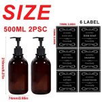 500 ml/16,9 OZ 2 vnt &scaron;ampūno kūno prausimosi dozatorius rankų muilo ir indų muilo dozatorius su siurbliu muilu Vonios buteliukas su 6 vandeniui atspariomis etiketėmis