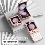 Prabangus PU odos galvanizavimo kietasis kompiuterio vyrių apsauginis telefono dangtelis, skirtas Samsung Galaxy Z Flip 6 5 4 3 dėklas For Galaxy Z Flip 6 balta