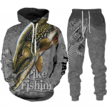 Vyri&scaron;ki gyvūnų e&scaron;erių karpių žvejyba 3D spausdinimas mados Fisher sportinis kostiumas unisex džemperis bėgimo kelnės 2 vnt Lauko drabužių rinkinys S-6XL 4XL