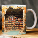 Kavos puodelio dovanos 3D efektų bibliotekos lentynos puodelis Keraminis puodelis erdvės dizainas 3D knygų lentynos puodelis 350 ml