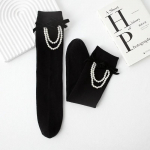 Eleganti&scaron;ka Princesė Vaikai Mergaitei Auk&scaron;tos Kojinės Paprastumas Juoda Balta Spalva Perlo lankelis Blauzdas Vaiki&scaron;kos Kojinės Mink&scaron;tos Medvilninės Mokyklinės kojinės balta