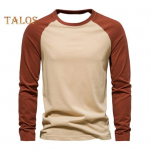 Rudens žiemos vyrų apatinis trikotažas Slim Fit Patchwork O kaklo megztinis tamprus ilgomis rankovėmis vidutinio ilgio kūno rengybos kasdieniai dėvimai XL ruda