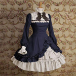 Moteri&scaron;kos mados Viktorijos laikų stiliaus tarnaitės suknelė Eleganti&scaron;kos suknelės moterims Saldi Lolita suknelė pūstomis rankovėmis M mėlyna
