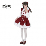 Cosplay suknelė Lolita Padavėjos stiliaus Vaidmenų žaidimo suknelė I&scaron;pjovos Rauk&scaron;lės Kontrastinės spalvos Kutai Kaspinas Dekoracija Klostuota A formos Mini suknelė Naujųjų Metų vakarėlio kostiumas XXXL vyno raudonos spalvos