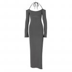 Nauja mada Atvira nugara Su skeltuku Vienspalvė Suknelė su petne&scaron;ėlėmis Seksuali Suknelė Moterims Vasarinė Suknelė ilgomis rankovėmis Atidengtais pečiais Vakarėlių Suknelė Moterims Eleganti&scaron;ka Aptempta Laisvalaikio Suknelė 25557 S tamsiai pilka spalva