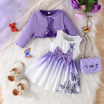 3M-5Y Mergaičių rūbų kostiumas pavasariui ir rudeniui Modeliai Skara Suknelė Kūdikiui Spalvinga Suknelė su apynasriu + Vienspalvė Striukė Moteris kūdikiui Dviejų dalių kostiumas 3-4Y