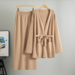 Didelio dydžio moteri&scaron;kas pavasario naujas V formos kaklas laisvas mezginys sijonas stilingas kardiganas dviejų dalių komplektas one size pilka spalva