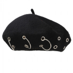 Women's woolen personalized iron ring eyelet hip-hop beret M juoda